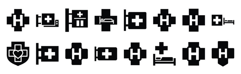 Fototapeta premium hospital signage vector icon set multiple style collection. doctor day silhouette medical symbols for healthcare