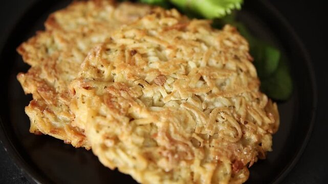 Hash brown potato fritters draniki main course food preparation tasty snack fresh gourmet food background on the table rustic food top view copy space vegetarian and vegan food
