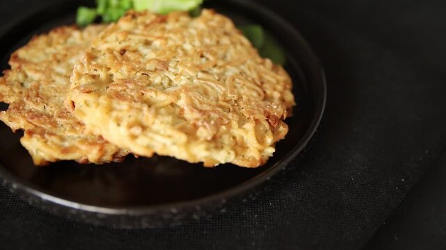 Hash brown potato fritters draniki main course food preparation tasty snack fresh gourmet food background on the table rustic food top view copy space vegetarian and vegan food
