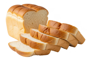 A large fresh loaf of white bread partially nicely sliced on transparent background