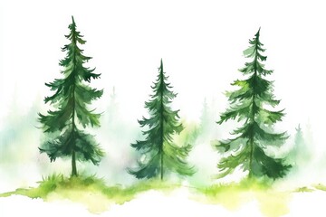 Obraz premium Pine trees stand tall in a forest landscape with mountains in the background under soft colors blending together