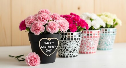 Happy mother's day flowers in decorative pots for mom