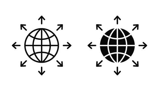 World expansion icon. global network icon set. Global communication vector icon. Globe line symbol with arrows.