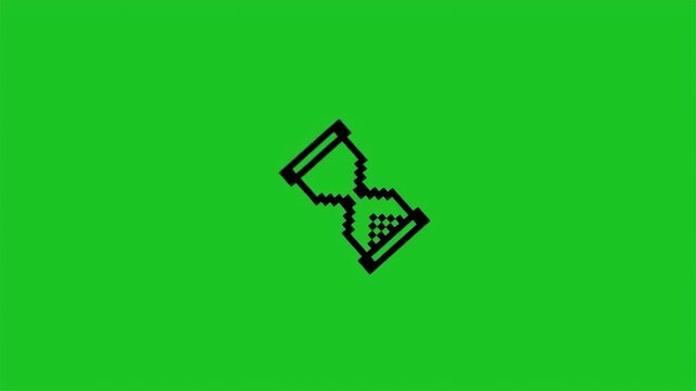  Loading pixel hourglass cursor icon. Seamless loop in greenscreen