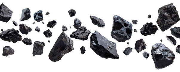 flying black asteroid belt isolated on white or transparent png