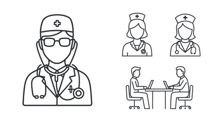 Fototapeta premium medical professional vector illustrations depicting healthcare staff and business meeting concepts suitable for digital services and applications.