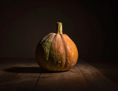 Nature morte, potimarron sur table en bois vieilli