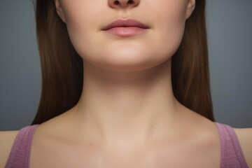 Fototapeta premium Woman presenting fresh skin on her neck, chin, and lips
