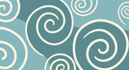 Fototapeta premium Abstract retro spiral pattern in blue and cream tones with minimalist design
