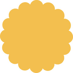 Vector illustration of symmetrical scalloped circle in mustard yellow resembling decorative flower or seal
