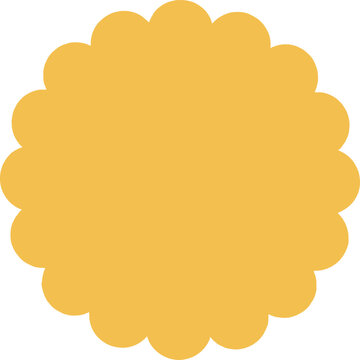 Vector illustration of symmetrical scalloped circle in mustard yellow resembling decorative flower or seal