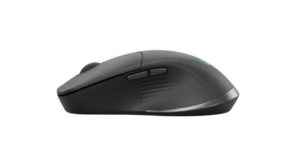 Wireless computer mouse in black, ergonomic design for office and gaming use isolated on transparent background