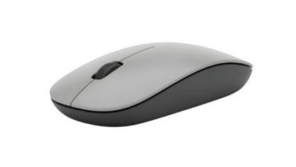 Wireless computer mouse in gray and black on transparent background