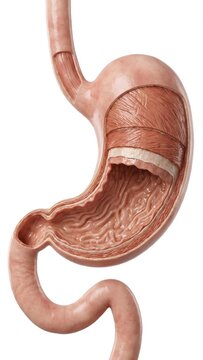 Human Stomach Anatomy: Photorealistic 3D Cutaway Illustration Isolated on White Background