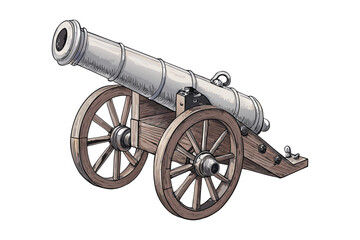 Vintage cannon on wheels, historic military artillery piece