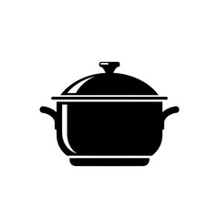 Black cooking pot icon with lid isolated on transparent background