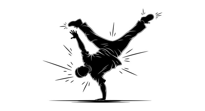 breakdancer silhouette performing a dynamic bboy pose a striking graphic for hip hop dance energetic youth culture and urban street art design.