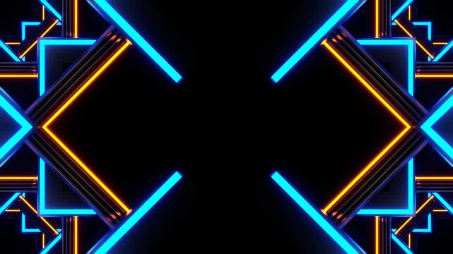 Blue and Orange Neon Light Abstract Shape Kaleidoscope Background VJ Loop in 4K