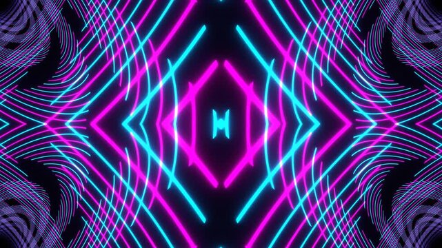 Pink and Cyan Flashing Neon Spiral Kaleidoscope Background VJ Loop in 4K