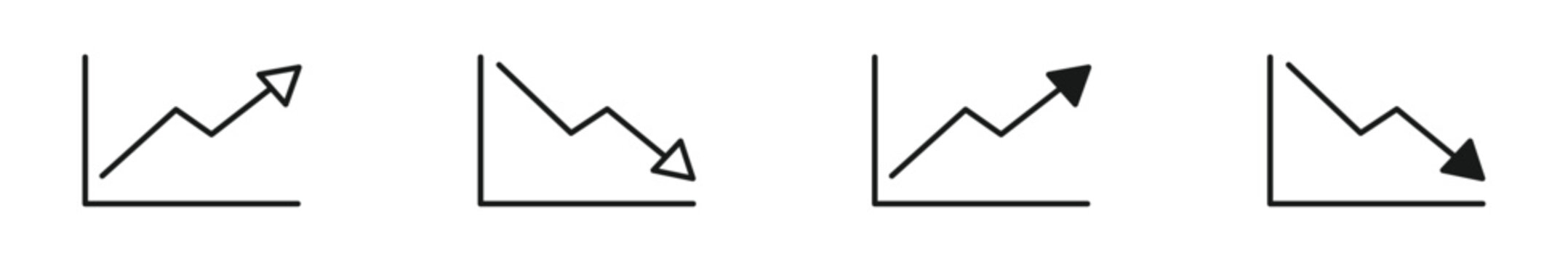 Trend Up and Trend Down Chart Icon Set. Growth Increase and Decline Decrease Graph Symbols. Vector Illustration.