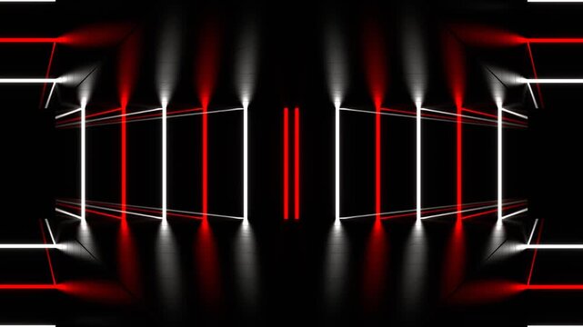 Red and White Lines Move in Different Directions Kaleidoscope Background VJ Loop in 4K