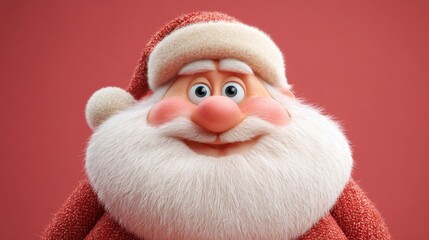 Cheerful santa claus with white beard and red suit on red background.