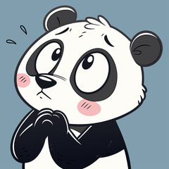 Nervous Cute Panda Praying Cartoon Illustration Art Character
