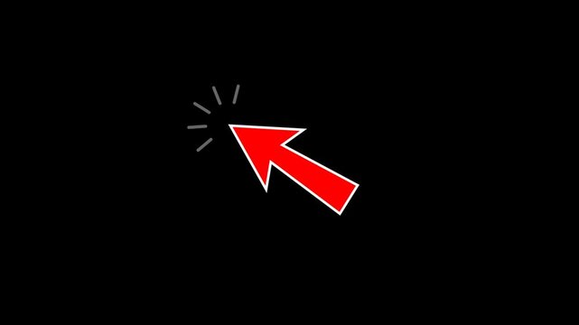 Red cursor arrow clicking on a black background, ideal for website demonstrations, digital marketing tutorials, and interactive software interface call-to-action videos.
