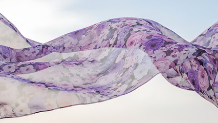 Delicate lavender and white floral chiffon, slowly floating, creates an ethereal, serene ambiance. Perfect for wedding invitations, fashion design, textile patterns, bridal mood boards,