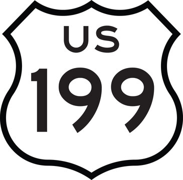 US Route 199 Highway Shield Cutout Sign Road Numbered System Design Emblem Vector