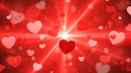 Obraz premium Explosion of 3D hearts and light rays for a romantic Valentine's Day celebration