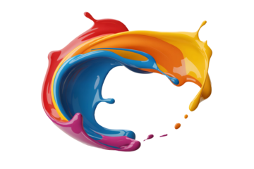 Swirling Splash of Vibrant Paint Isolated on Transparent Background