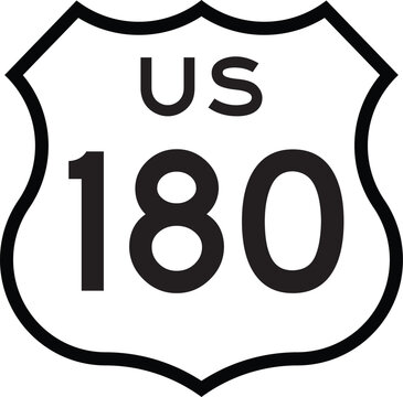 US Route 180 Highway Shield Cutout Sign Road Numbered System Design Emblem Vector