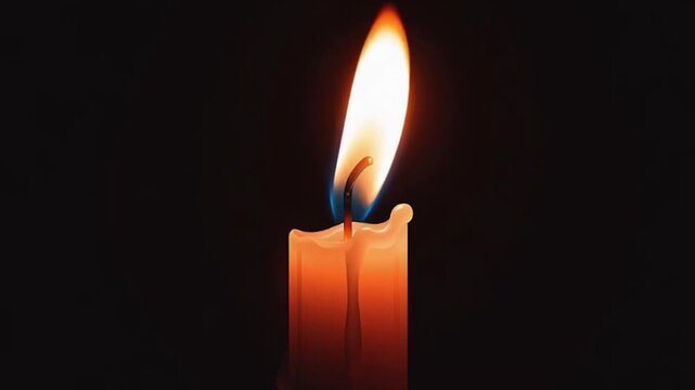 Burning Candle with Flickering Flame in Dark Room for Meditation