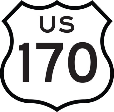 US Route 170 Highway Shield Cutout Sign Road Numbered System Design Emblem Vector