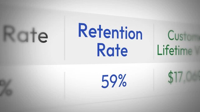 Retention rate and customer lifetime value in dynamic 4k animation for business analytics and growth insights, backdrop