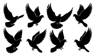 Obraz premium Elegant Dove of Peace Silhouette Vector Set for Wedding and Logo Design