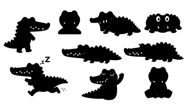 Cute Crocodile Cartoon Characters Set with Emotions and Activities