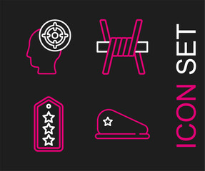 Naklejka premium Set line Military beret, rank, Barbed wire and Target sport icon. Vector