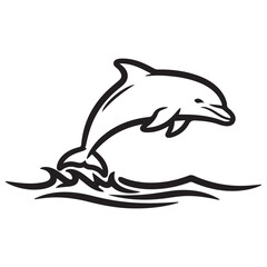 Obraz premium Graphic Black Tribal Dolphin Leaping over Stylized Water Waves