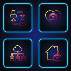 Obraz premium Set line Online working, , Project team base and Heart with text. Gradient color icons. Vector