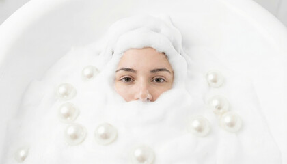 Serene Beauty in a Luxurious Pearl Bubble Bath