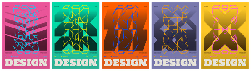 Trendy abstract gradient geometric pattern artwork in brutalism aesthetics, Postmodern minimalist poster with framework brutal shapes, vector colorful modern ornament and bold elements, set 2