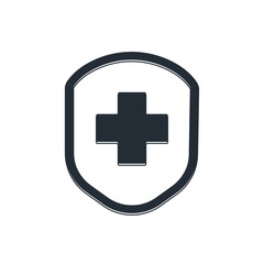 Fototapeta premium Black Medical shield with cross icon isolated on white background. Protection, safety, password security. Vector