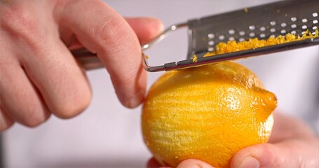 Hands Zest Lemon, Casual Morning Preparation Showcasing Fresh Citrus Zest In Rustic Kitchen...