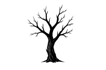 Fototapeta premium Dead tree silhouette with bare branches on transparent background, symbolizing fear, halloween, and mortality