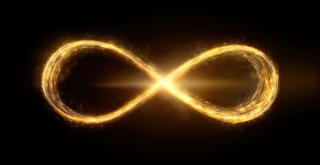 Naklejka premium Glowing golden infinity symbol on black background