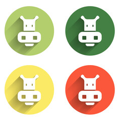 Set Hippo or Hippopotamus icon isolated with long shadow background. Animal symbol. Color circle button. Vector