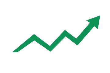 Obraz premium Green arrow graph illustrating business growth, financial profit, market success, and data trends ascending on a transparent background