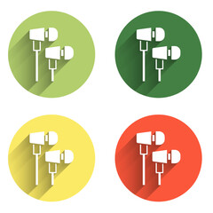 Obraz premium Set Air headphones icon icon isolated with long shadow background. Holder wireless in case earphones garniture electronic gadget. Color circle button. Vector